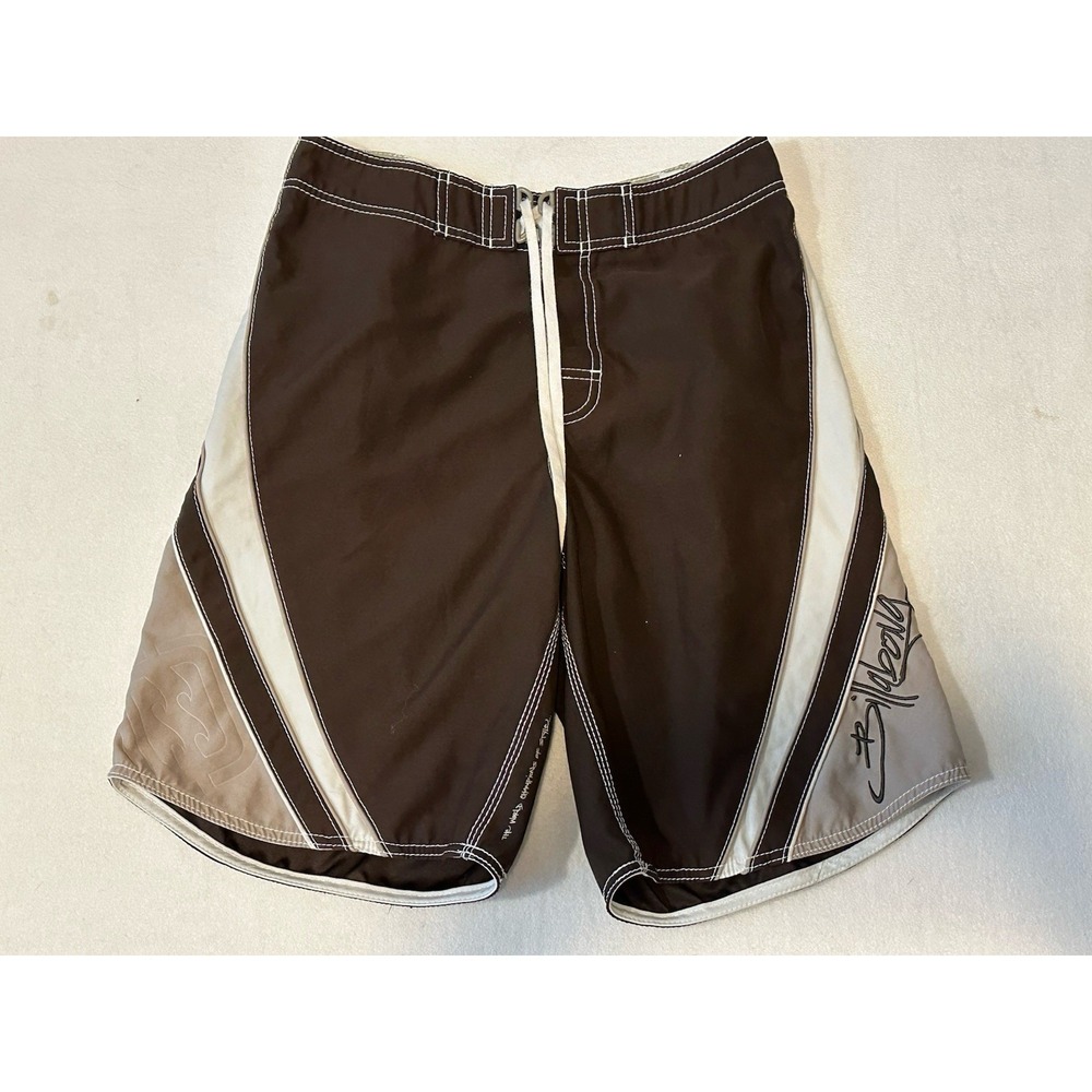 Billabong Andy Irons sz.30 Brown Colorblock Board Shorts Rare Y2K Surf Trunks